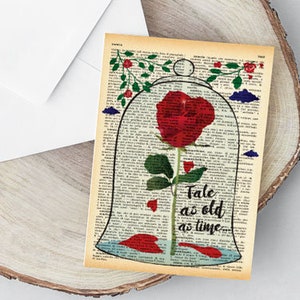 Biglietto d'auguri Rosa La Bella e la Bestia-inviti personalizzati-regalo per lei-biglietto anniversario-biglietti auguri-by NATURA PICTA