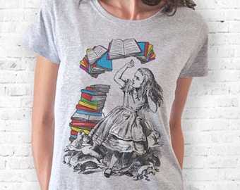 Maglietta grafica Alice con libri-regalo per lei-t-shirt-abbigliamento-idea regalo-back to school-alice canotta-NATURA PICTA-NPTS134