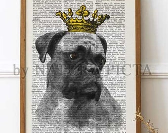Boxer Dog Portrait on Real Dictionary Print. Boxer Dog Wall Art. Custom Portrait Dog. Boxer Dog Book Art. Dog Lovers Gift. Pet Poster