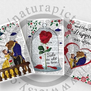 Bella e la bestia set 3 Biglietti d'auguri-inviti personalizzati-regalo per lei-biglietto anniversario-biglietti auguri-inviti matrimonio
