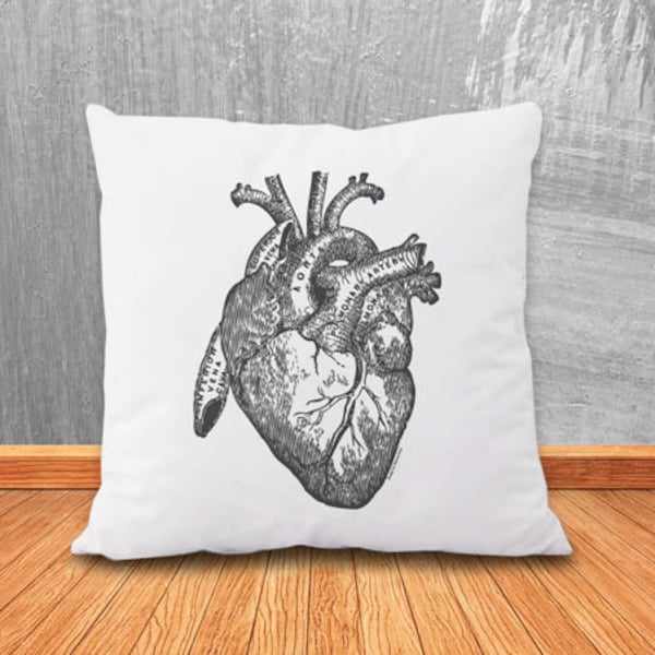 Heart pillow cover-human heart pillow-anatomy pillow-steampunk pillow-heart cushion cover-love pillow-holiday gift-by NATURA PICTA-NPCP010