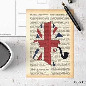Sherlock Holmes Union Jack silhouette Carte postale- Carte Sherlock- Carte Sherlock Note- Sherlock Carte de remerciement- Cadeau amoureux du livre- par Natura Picta