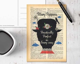 Mary Poppins Practically Perfect Postcard- Poppins Invitation- Poppins Note card- Poppins Stationery card, Thank you card- by Natura Picta