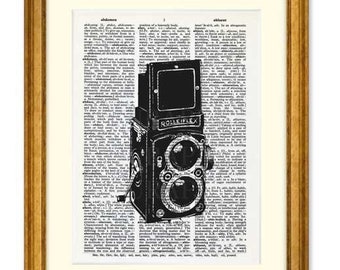 Antique Rolleiflex camera print, Victorian Upcycled Dictionary print, photographer gift, Xmas gift, vintage camera poster, old camera print