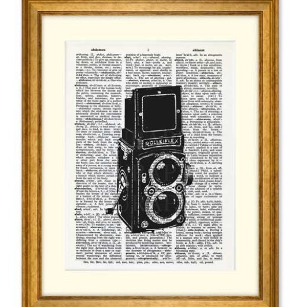 Antique Rolleiflex camera print, Victorian Upcycled Dictionary print, photographer gift, Xmas gift, vintage camera poster, old camera print