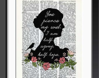 Jane Austen print, Jane Austen dictionary print, you pierce my soul quote print, dorm print, gift for book lovers, Xstmas print,NATURA PICTA