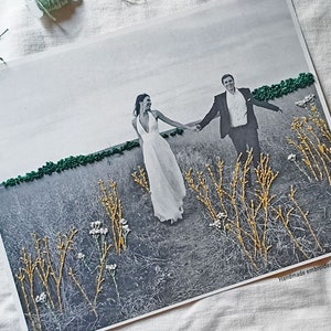 Embroidered wedding photo, handmade embroidery on paper, custom anniversary gift, custom embroidery photo