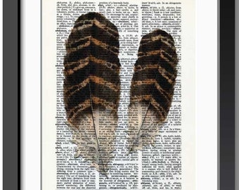 Antique bird feather print, Victorian feather print, feather book art print, feather Dictionary print, bohemian print, by NATURA PICTA