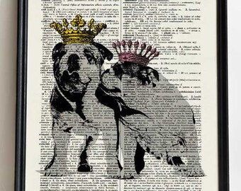 English Bulldog couple art print, cool dog wall art, English Bulldog poster , custom bulldog print, dog book art print, dogs dictionary art