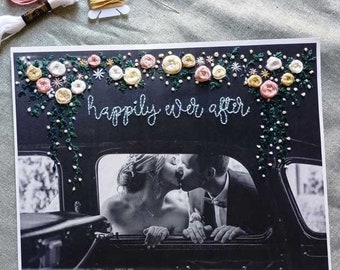 Custom embroidery wedding photo on eco-friendly paper, embroidery text on photos, cool gifts for couples, wedding decor, anniversary gift