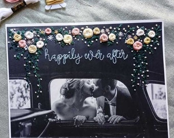 Custom embroidery wedding photo on paper, embroidered photo, cool gifts for couples, wedding gift,anniversary gift,mother day gift,dad gifts