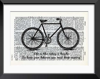 Life is like riding a bicycle Einstein quote print, bicycle dictionary print, bicycle print, bicycle poster,gift for cyclist,Victorian print