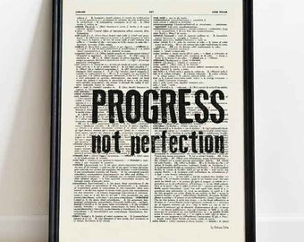 Progress not perfection print, motivational wall art, motivational quote print,book art print, quote book art, office decor