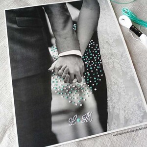 Spersonalizowane haftowane zdjęcie ślubne, pomysł na prezent rocznicowy, haftowane zdjęcie portretowe, prezent ślubny, prezent na Walentynki, prezent dla pary