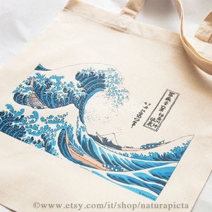 Kanagawa Great Wave Cotton Tote Bag-Kanagawa tote-The great wave tote bag-Hokusai tote bag-Japanese style tote bag- cadeau pour elle- cadeau de maman