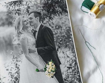 Embroidery wedding bouquet photo on eco-friendly paper, custom embroidery photo, handmade gifts for couples, wedding gift, anniversary gift