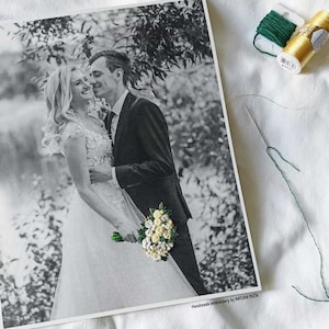 Foto di bouquet da sposa ricamate su carta ecologica, foto ricamate personalizzate, regali per coppie, regali di nozze, regalo di anniversario in cotone