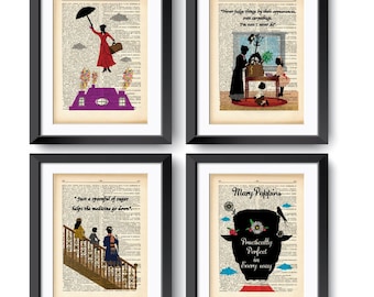 Mary Poppins set of 4 prints-Mary Poppins print-Poppins dictionary print-gift for her-nursery print-Mary Poppins decor-by NATURAPICTA-DP145