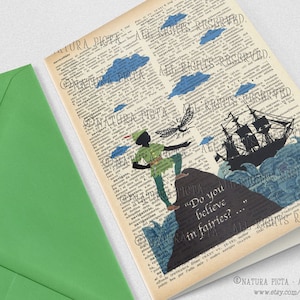 Biglietto d'auguri Peter Pan, L'isola che non C'è biglietto compleanno, biglietti fatti a mano, biglietti personalizzabili, by NATURA PICTA