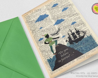 Peter Pan Do You Believe in Fairies Card, Neverland card, Peter Pan & Hook card, 4x6 in card, Peter Pan set of 3 cards,by NATURA PICTA