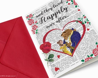 Beauty and the beast Happily ever After card- Beauty & the beast card- valentine card- anniversary card- gift newlyweds- by NATURA PICTA