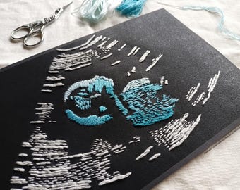 Custom ultrasound embroidery on black paper, personalized baby scan art, New Mom keepsake, by NATURA PICTA