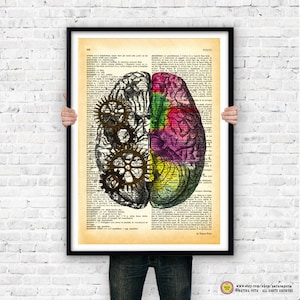 Left right human brain wall art, anatomical poster,brain poster,brain large wall art,anatomy poster,brain book page, Xmas gift, NATURA PICTA