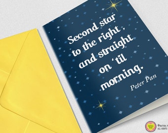 Second star Peter Pan Card-Peter pan quote card-Peter Pan birthday card-peter pan set of 3 cards-handmade card- fairy tale card- NATURAPICTA