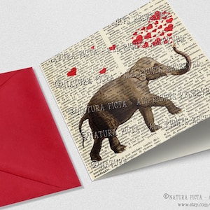 Elefante enamorado Tarjeta, tarjeta cuadrada, tarjeta divertida, tarjeta de arte del libro, tarjeta de aniversario, tarjeta de cumpleaños, idea de regalo, tarjeta de animal divertido, NATURA PICTA