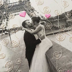 Custom embroidery wedding photo on eco-friendly paper, embroidery text on photos, cool gifts for couples, wedding decor, anniversary gift