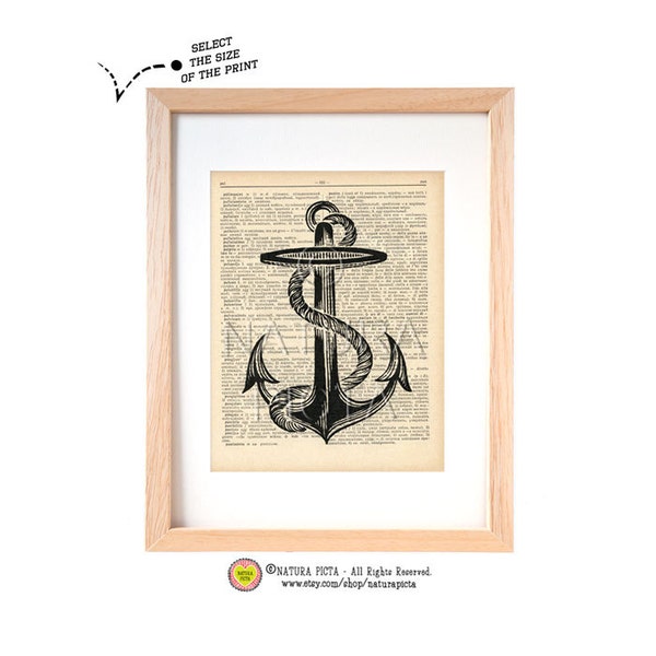 Anchor dictionary print -N03- Coastal art print-Anchor on book page-Upcycled Vintage Dictionary art-Sea life print-coastal art -NATURA PICTA