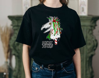 Mari Lwyd T-shirt, Horse skull T-Shirt, Christmas Welsh Folklore T-shirt, Gothic T-shirt, shirt, Adult apparel, cool tees, graphic tee