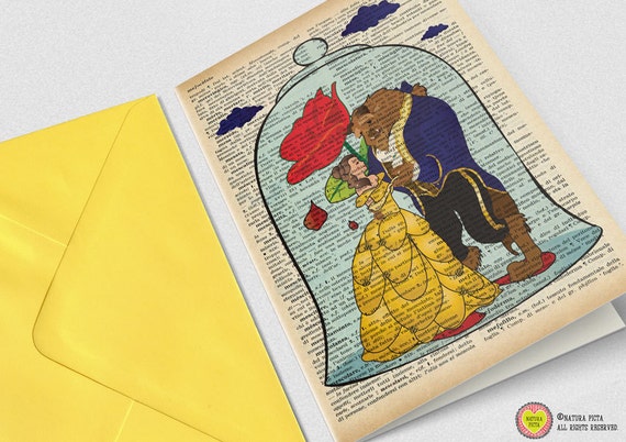Biglietto d'auguri bella e la bestia-inviti personalizzati-regalo per lei-biglietto anniversario-biglietti auguri-inviti personalizzati