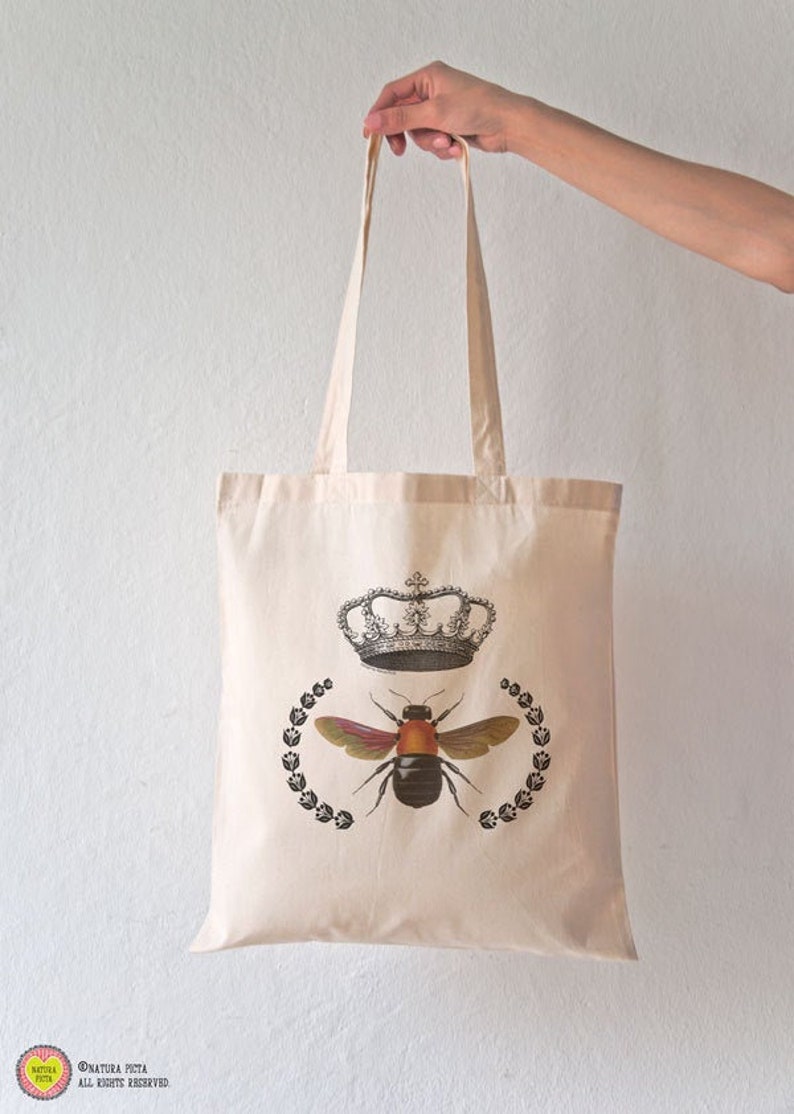Queen bee with crown tote bag Bee tote bag French tote bag Etsy