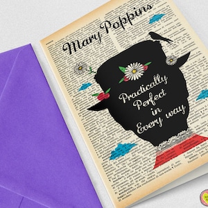 Biglietto d'auguri Mary Poppins Praticamente perfetta sotto ogni aspetto, biglietti fatti a mano, biglietti personalizzati,by NATURAPICTA