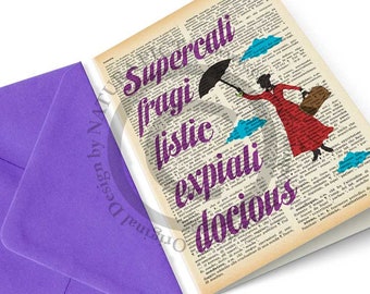 Supercalifragilisticexpialidocious Card, Mary Poppins card, Poppins birthday card, Poppins set of 3 cards, handamade cards, by NATURA PICTA