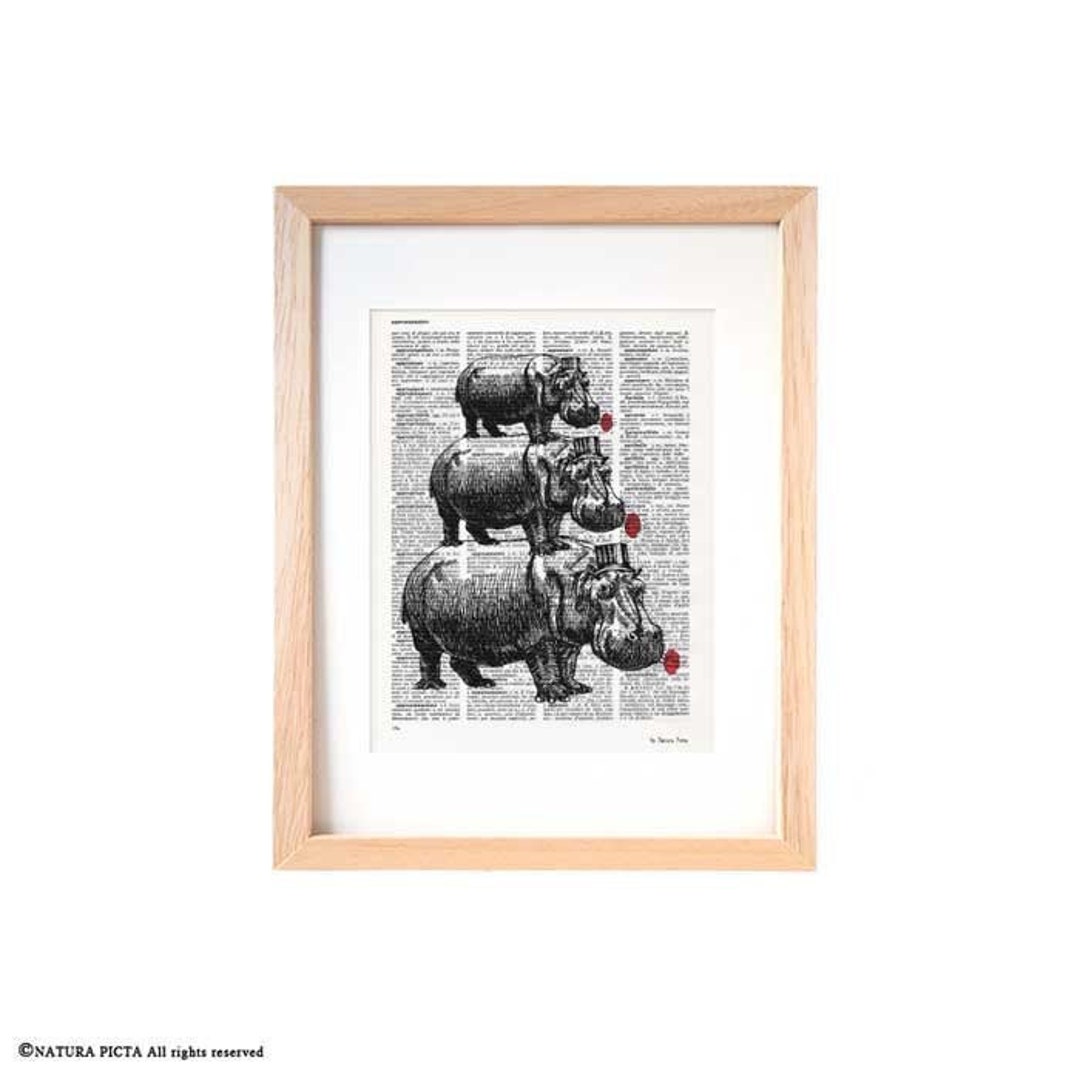Hippo Print,hippo Dictionary Print,hippos With Poppies Print,hippo Decor,hippo Book Art,hippo