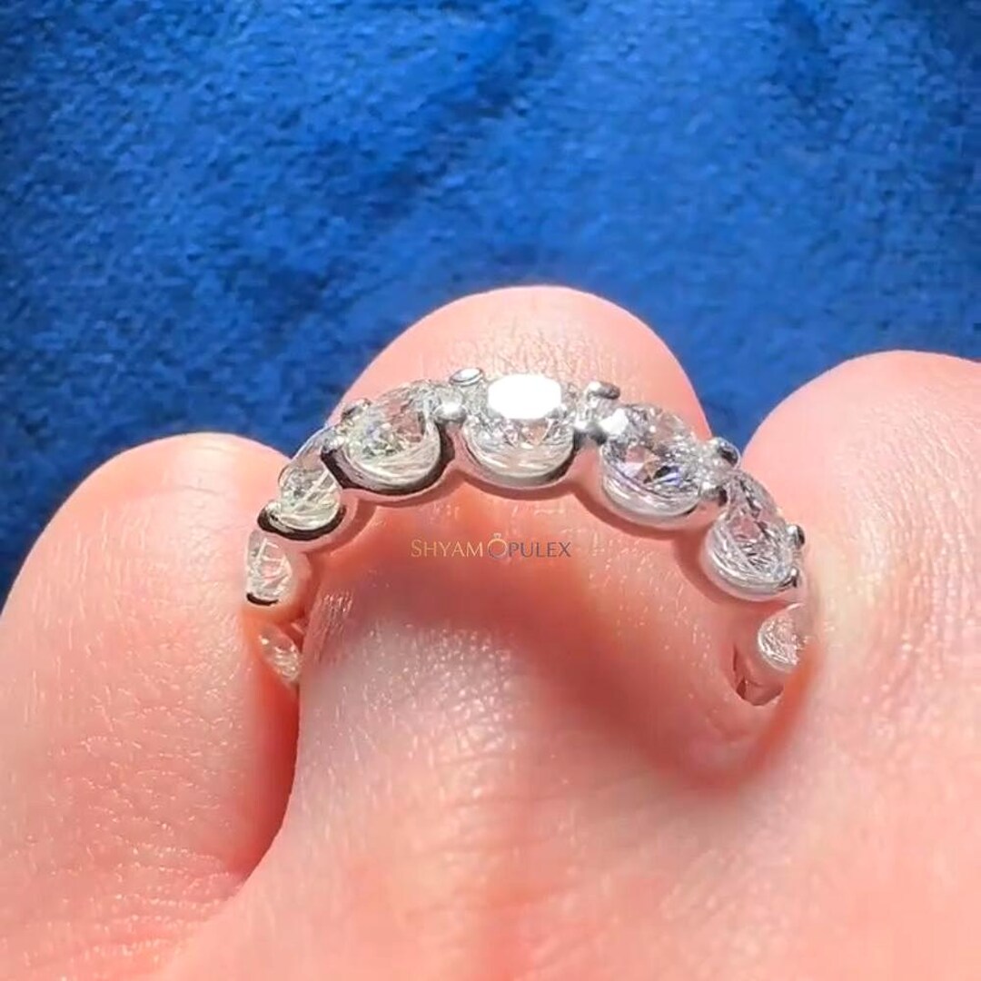 4mm Round Cut Moissanite Full Eternity Wedding Band, 14k White Gold ...