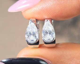 Pear Shape White Gold Hoop Moissanite Diamond Earrings, Teardrop Studs Chunky Earring For Woman