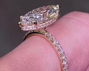 Vintage 4 CT Marquise Cut Hidden Halo Engagement Ring Marquise Moissanite Ring Bridal Ring Promise Ring 14k Solid Gold Wedding Ring For Mom