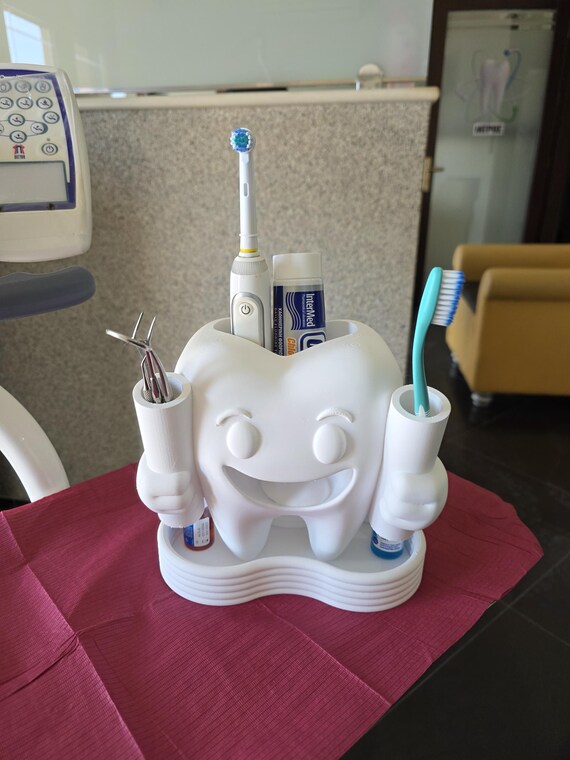 Happy Tooth Toothbrush Holder STL File - Cute Bathroom Organizer 3D Print, Kids Toothpaste Holder, Smiling Tooth Bathroom Decor
