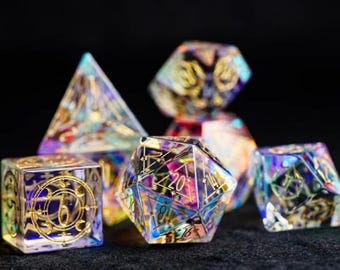 Juego de dados de piedras preciosas • Poliédricos de borde afilado para Dungeons & Dragons