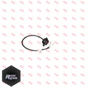 May include: A black and white automotive part with a circular black component, a black wire, and a white connector. The wire has a red stripe. The background is white with a repeating pattern of the letters "RR".