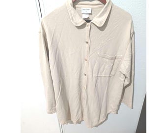 Vintage Cotton Studio Beige Button Shirt USA Made Wom. Sz. M DISCOLORATION SPOTS