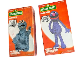 Vogart Crafts Sesame Street Crochet Doll Kits 2 Sets Cookie Monster, Grover 1979