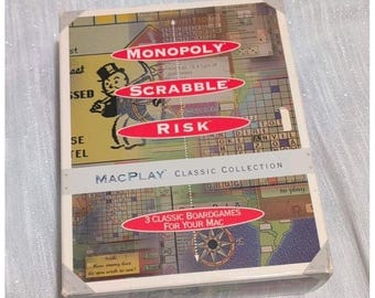 Rare Macplay Triple Pack Monopoly Scrabble & Risk Deluxe  1994 Classic Box Set