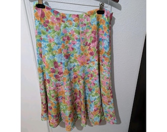 Vintage Women's Skirt Blue Pink Floral Reversible Midi Fairy Cottagecore Whimsy
