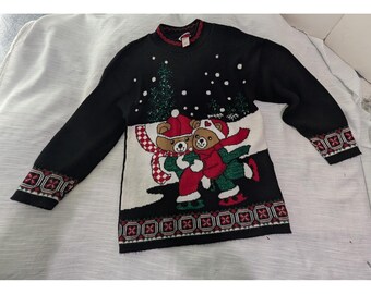 Vintage JJ Poole Teddy Bear Christmas Pullover Sweater Womens Large USA Made