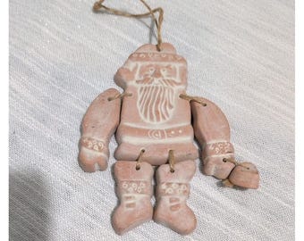 Handmade Articulated Clay Santa Ornament Folk Art Terracotta Hanging...