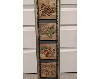 Danhui Nai Grapes Wall 3D Art 4 Panel Framed Resin Wall Hanging Tuscan Signed